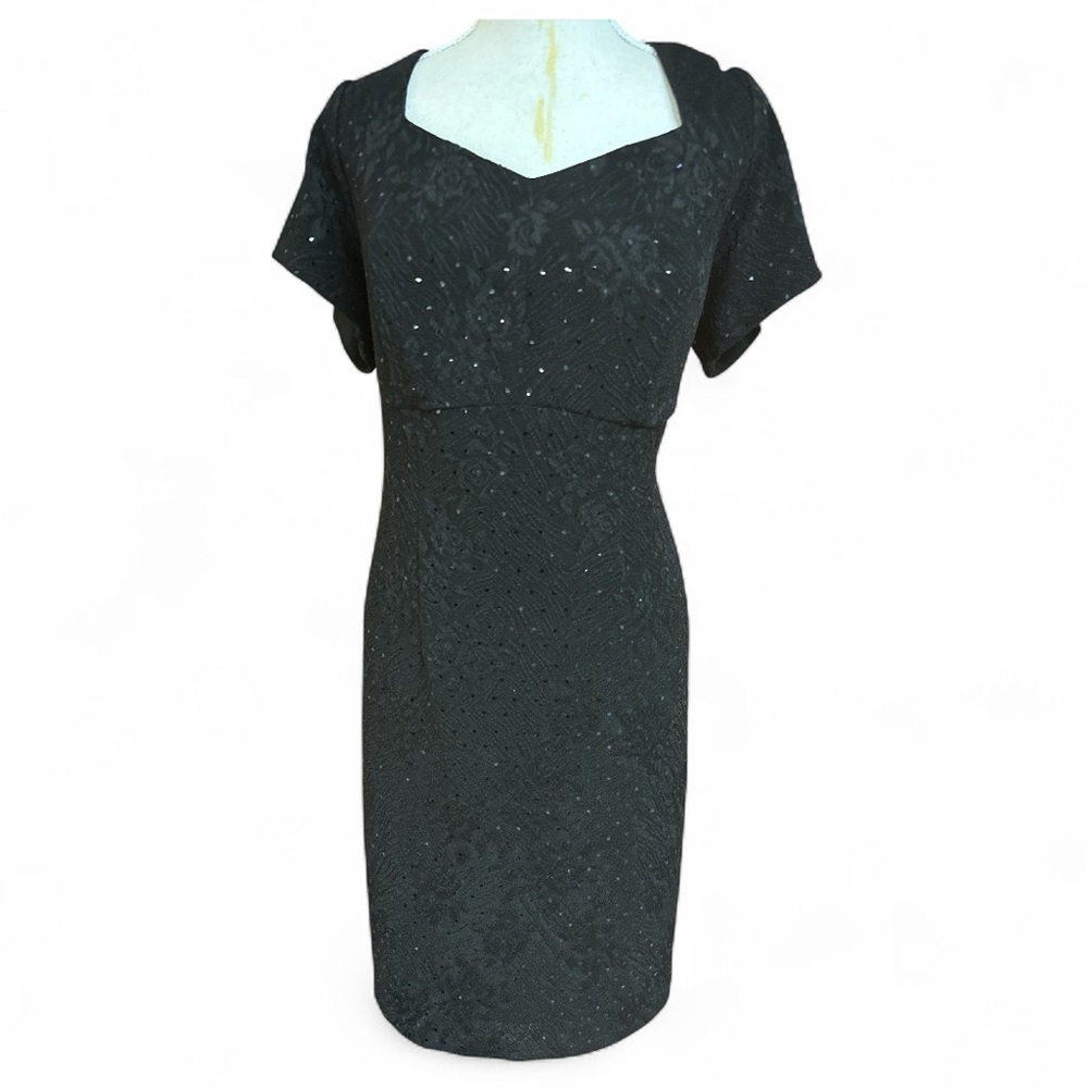 Dress Barn LBD Princess Neckline Shortsleeved Sequined Midi Dress S14 Preowned